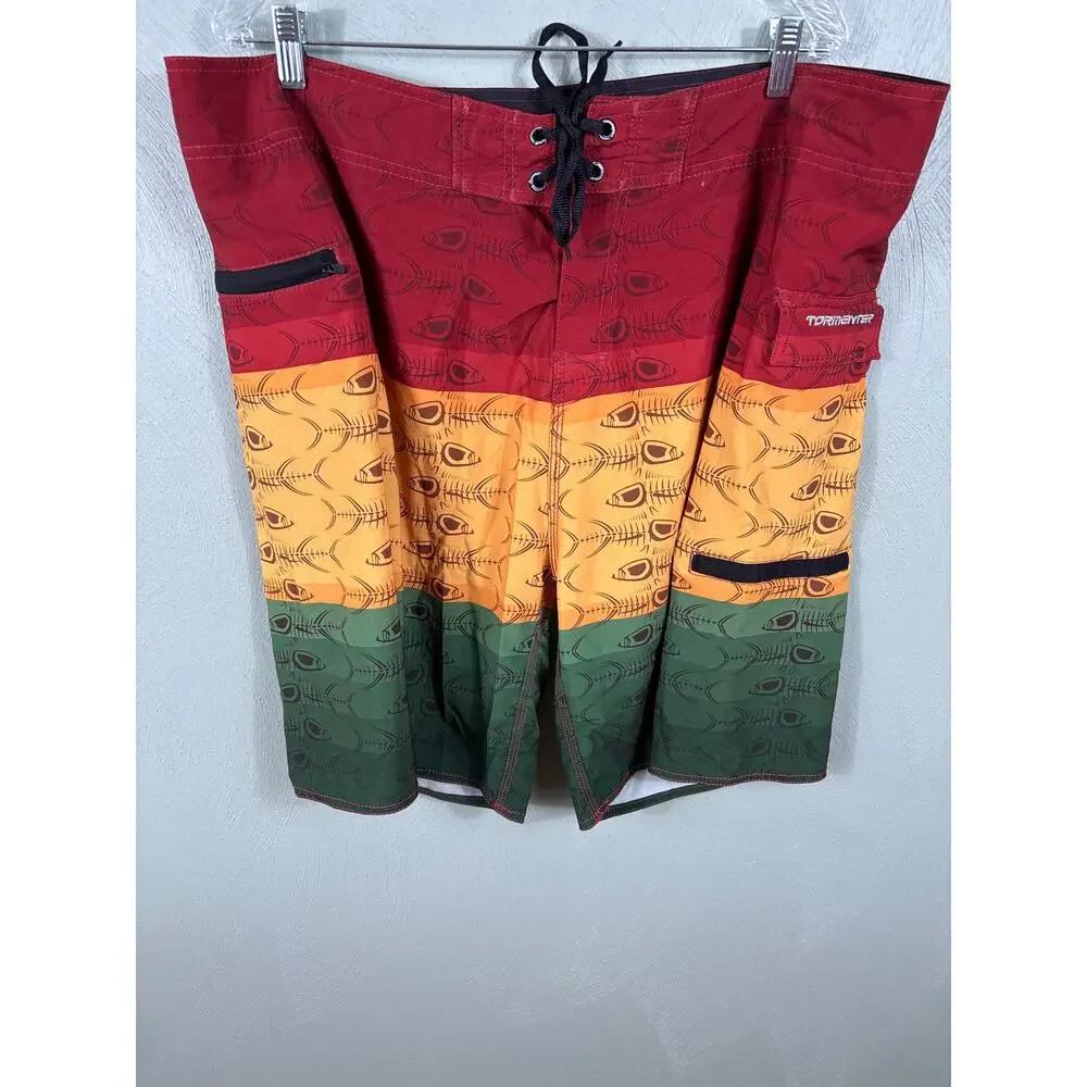 Tormenter Board Shorts Men Size 42 Multicolor Animal Print Fishbone Reggae Beach